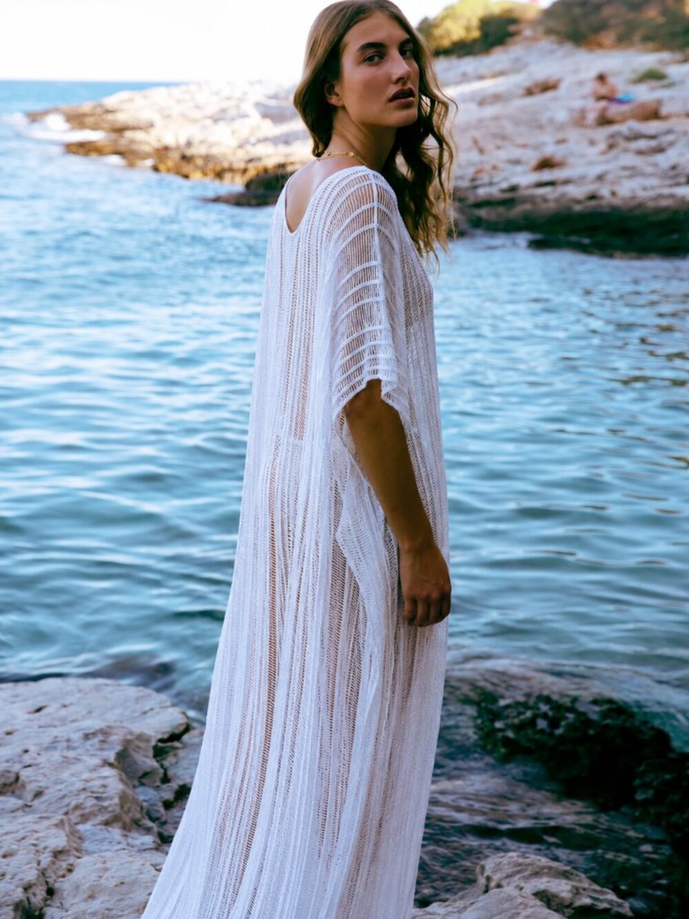 ALEXIS White String Long Beach Cover-Up Caftan